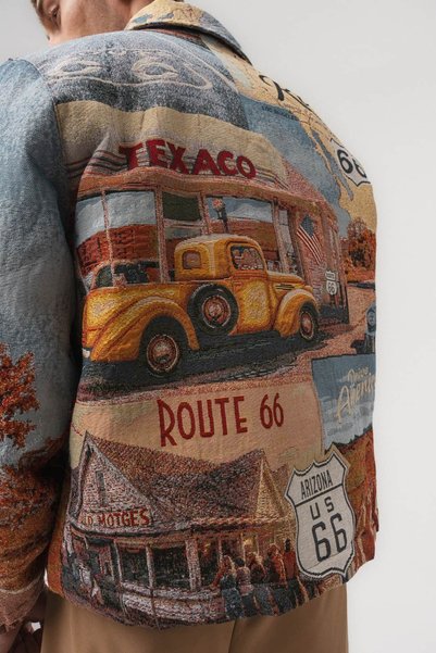 go gang own Highway Goblen Kumaş Route 66 Desenli Çıtçıtlı Erkek Mont