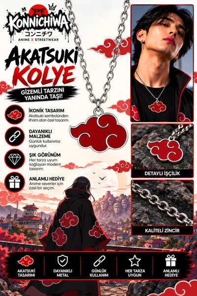 FG KONNİCHİWA Naruto Sharingan Akatsuki Necklace – Anime Necklace with Konoha...