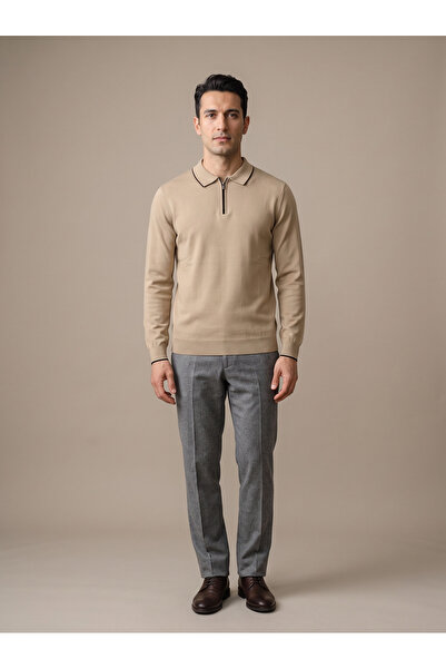 Maccali Men's Regular Fit Polyester Stylish Beige Sweater
