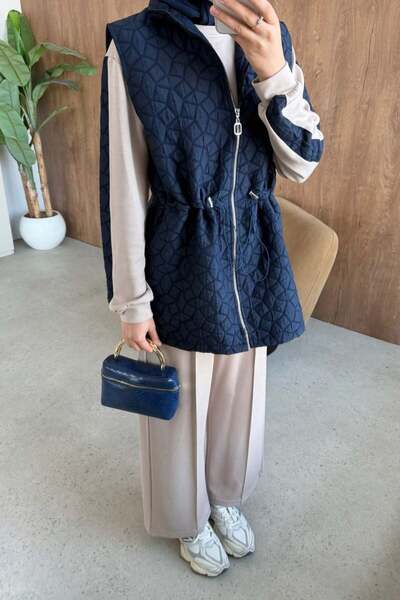 Şule Giyim Quilted 3-Piece Set Navy Blue