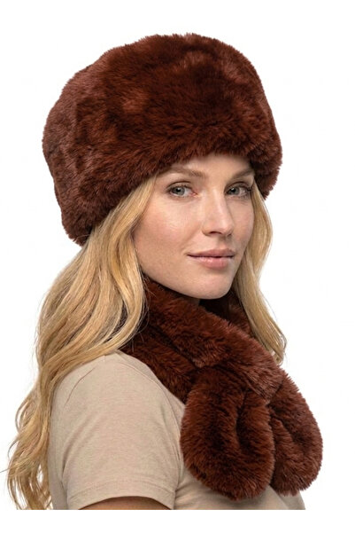 STELLA VESTİNO Premium Women's Faux Fur Hat and Plush Scarf Set - Soft Textur...