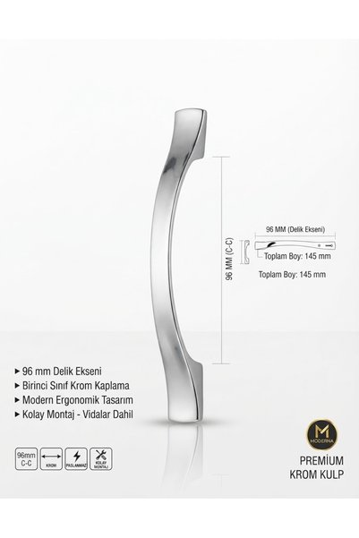 Arion 96 mm Sülün Kulp Mobilya Dolap Çekmece Kulpu Mutfak Banyo Gardırop Kulpu LÜX KROM-GÜMÜŞ-SİYAH