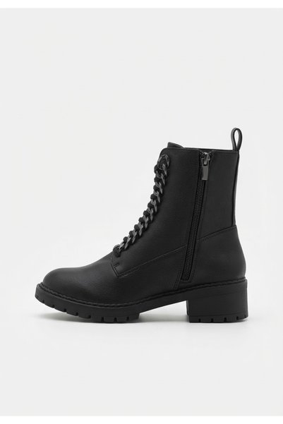 Bianco Ghete combat de dama din piele ecologica cu detaliu lant, Black, 35