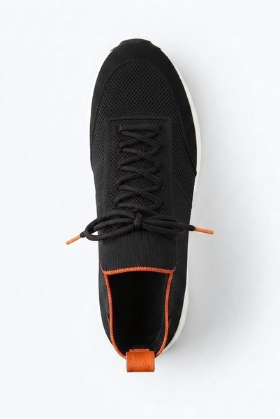 Ahmed Hamdi Bey Delta Black-Orange Knitwear & Genuine Leather Sneaker