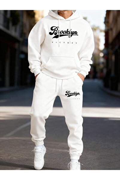 Vordevia Women's and Men's Printed 3-Yarn Threaded Top and Bottom Tracksuit Set