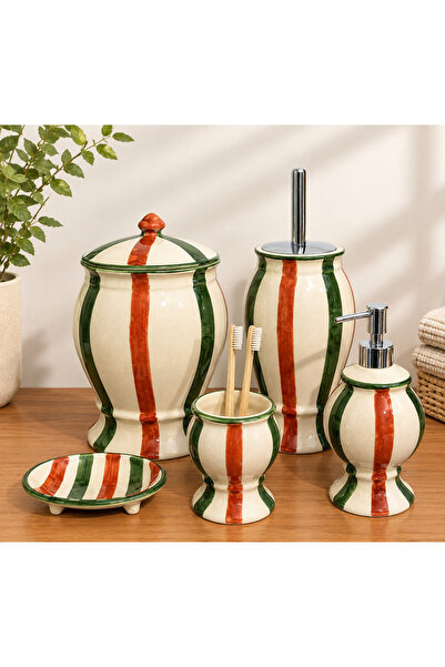 RED SERAMİK Naomi Collection Striped 5 Piece Bathroom Set Handmade