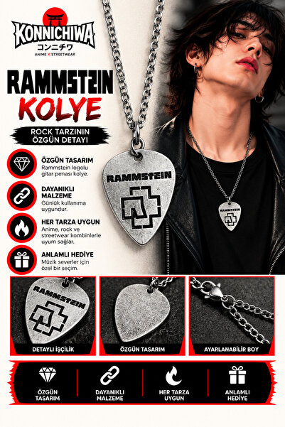 FG KONNİCHİWA Rammstein Guitar Pick Necklace – Rock Metal Music Necklace