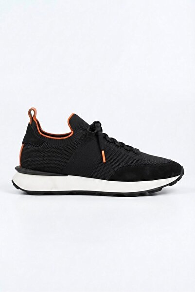Ahmed Hamdi Bey Delta Black-Orange Knitwear & Genuine Leather Sneaker