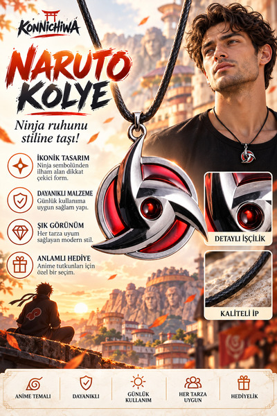 FG KONNİCHİWA Naruto Sharingan Akatsuki Necklace – Anime Necklace with Konoha...