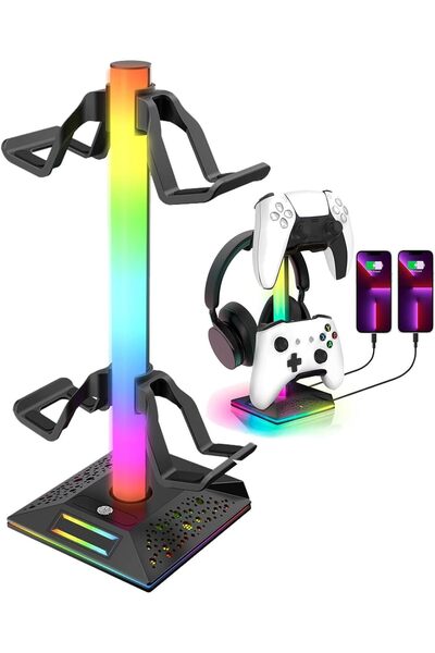 Generic حامل سماعات رأس ذكي RGB مع 10 أوضاع إضاءة، سماعة رأس RGB مع منفذين US...