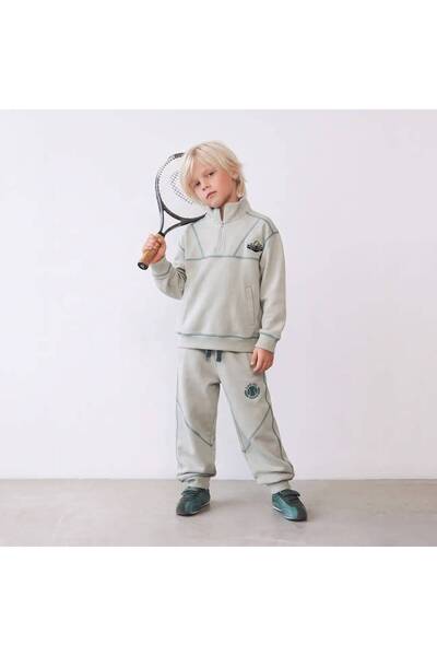 Motebarn Wear Boys' Tennis Printed High-Neck Sweatshirt and Jogger Tracksuit Set