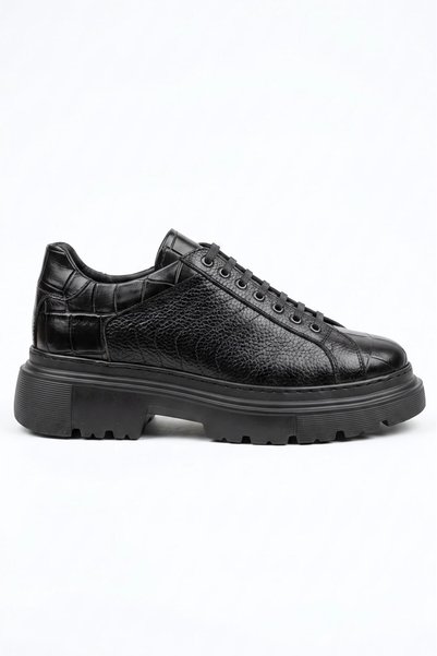 Ahmed Hamdi Bey Valeri Black Genuine Floater & Crocodile Leather Shoes