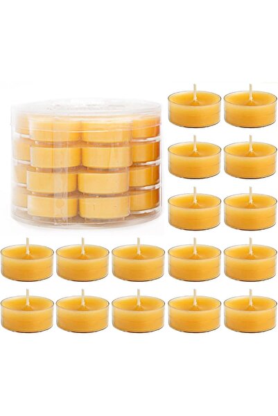Generic 28 قطعة شموع صفراء من شمع العسل، شموع صغيرة بدون دخان تدوم 4 ساعات، غ...