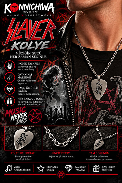 FG KONNİCHİWA Slayer Guitar Pick Necklace – Thrash Metal Rock Music Themed