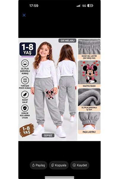TPN KİDS Kız Çocuk Gri Melanj Minnie Mouse Baskılı Üç İplik Şardonlu Eşofman ...