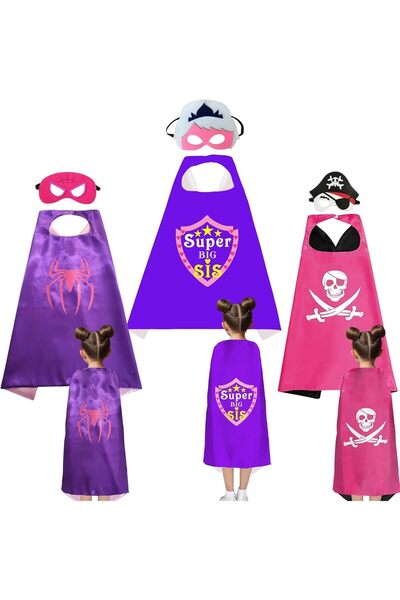 Generic Super Girl Cape and Mask Set of 3 Pcs Super Big Sis Pirate Girl and S...