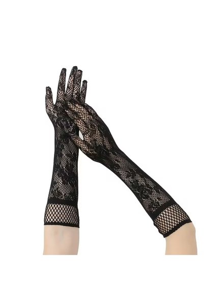 Hediye Rüzgarı Long Lace Gloves Rose Patterned 40-41 cm Fingerless Costume Party Invitation Accessory