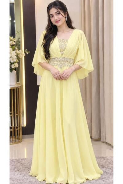 Jood Chiffon Dress with Luxurious Embroidery on the Waist and Chest