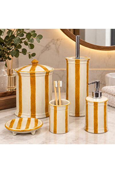 RED SERAMİK Violet Collection 5 Piece Retro Bathroom Set Handmade Tan/Yellow ...