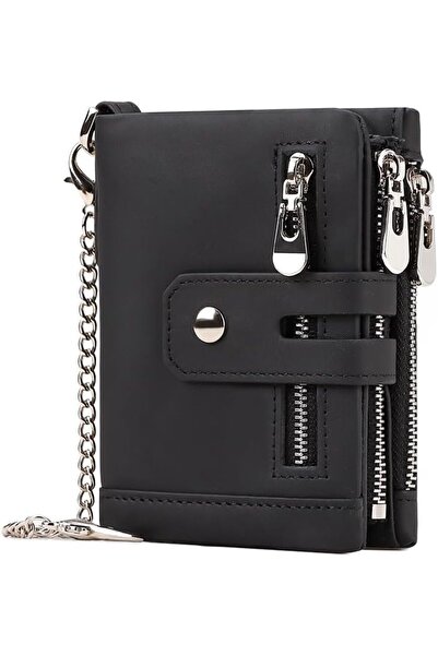 Generic Genuine Leather Men's Wallet with Chain – RFID Blocking Vertical Bifo...