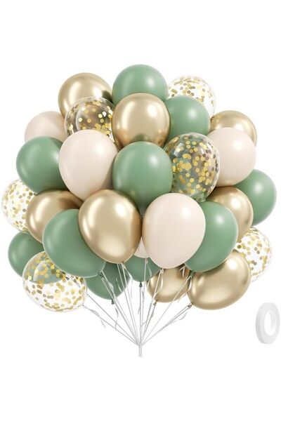 Generic 60pcs 12inch Sage green Sand White Metallic Gold Confetti Balloons fo...