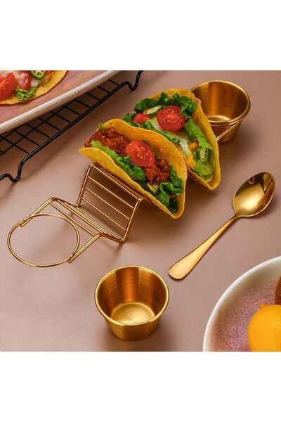 Generic Taco Holder Stand, Holds 3 Tacos with 2 Sauce Cups & Gold Spoon, 304 ...