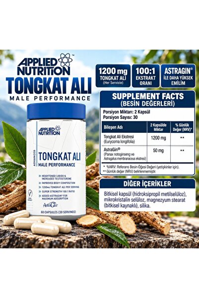 applied nutrition Advanced Tongkat Ali 200:1 Test Booster Astragin 1200 mg 60...