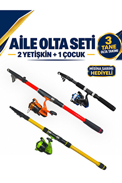 Aile Olta Takımı Seti 3 Kişilik, 2 Adet 300cm Yetişkin Oltası + 1 Adet 165cm Çocuk Oltası