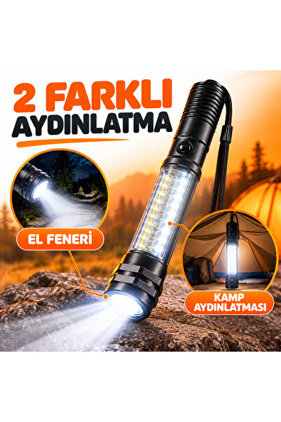 TOTTERİQ Çok Fonksiyonlu LED Kamp Feneri ve El Lambası – Beyaz ve Kırmızı Işı...