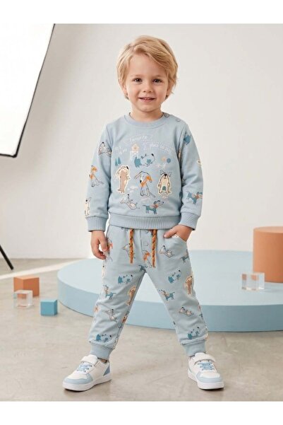 Zekids Baby Boy Dog Patterned Mint Tracksuit Set