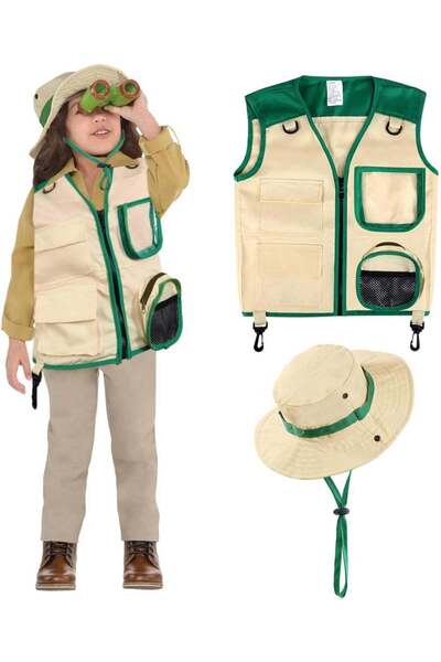 Arabest Kids Explorer Vest and Hat Costume,Backyard Safari Cargo Vest for Out...