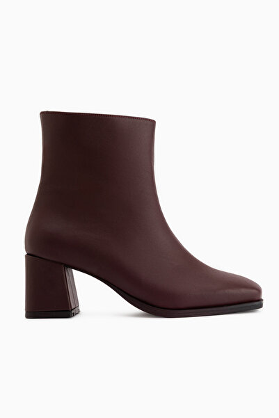 Limoya Margot Genuine Leather Burgundy Blunt Toe Heeled Women's Boots