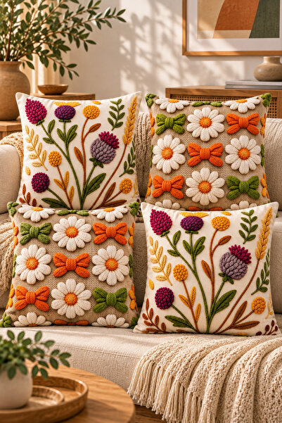Bumedo Set of 4 Floral Decorative Throw Pillow Covers 43X43 Cm, 3D Effect Dig...