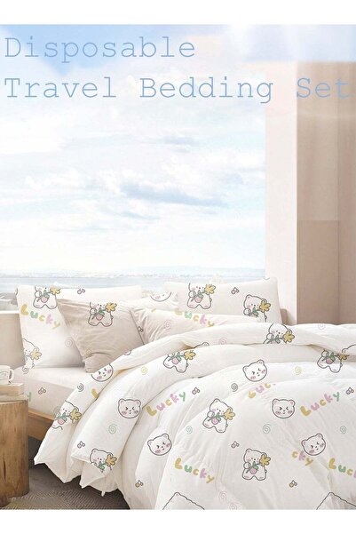 Arabest Travel Disposable Bed Sheet and Pillowcase Set,4-Piece Portable SMS N...