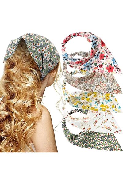 KASTWAVE 5 Pcs Floral Hair Bandanas Head Kerchief, Women Bandana Print Chiffo...