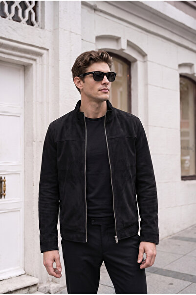 BASEL.CO Saisonale Wildlederjacke mit Stehkragen und schmaler Passform