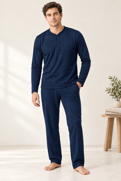 CottonVia Men's Pajama Set, Jacquard, 100% Cotton, 30/1 Combed Single Jersey,...