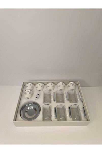Generic طقم أكواب كاسات شاي زجاج و فناجين قهوة مع صحون تقديم خشبي 18 قطعة بتص...