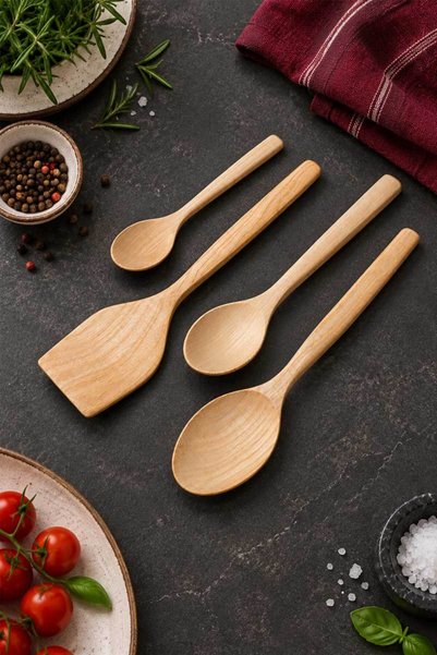 yemenler ahşap Handmade Natural Wooden 4-Piece Meal Prep Spoon Set