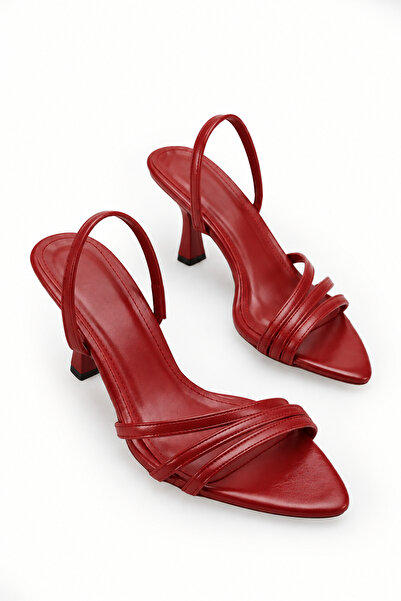 Wildco Burgundy Thin Heeled Sandals Elegant Thin Heeled Shoes with Back Strap