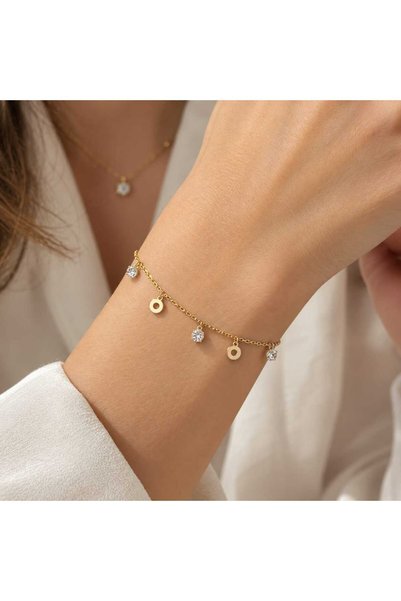GLOWYSHINE - 925 Ayar Gümüş Pul ve Işıltılı Taş Detaylı Ayarlanabilir Minimal Bileklik