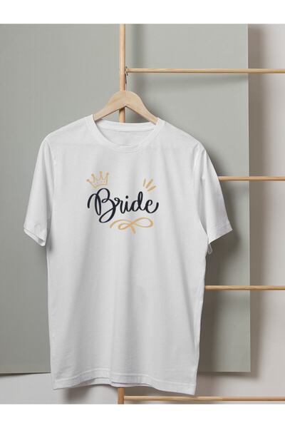 Mor Mürekkep Tricou alb pentru femei cu imprimeu coroană scrisă Bride