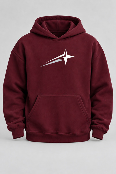 EVIus سويت شيرت ذو قلنسوة مطبوع عليه Shooting Star باللون الأحمر الداكن