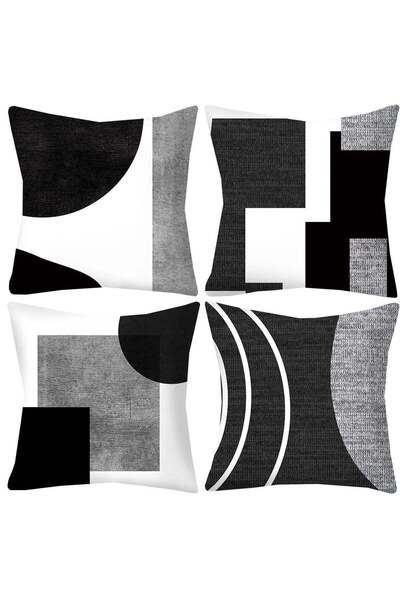 Arabest Geometric Abstract Throw Pillow Covers,Set of 4,Black White and Grey ...