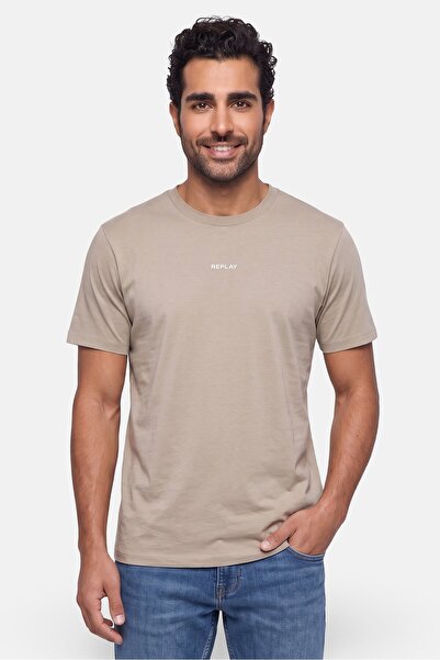 Replay Men Crew Neck Short Sleeve Brand Logo T-Shirt, Beige