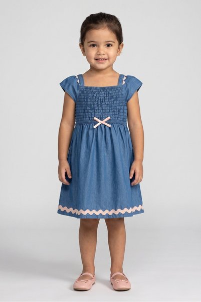 Penelope Mack Toddlers Girl Textured Dress, Washed Blue