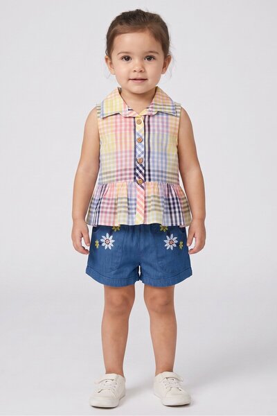 Penelope Mack Toddlers Girl 2 Pieces Plaid Dress And Shorts Set, Multicolor