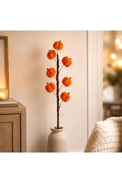 OEM Floare Artificiala cu Tulpina Lunga & 7 Dovleci Catifelati Portocalii 77cm