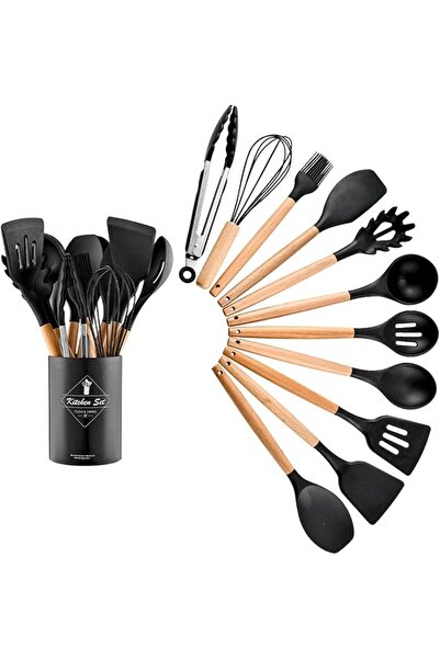 SWIUKPHE 11 Pcs Kitchen Utensils Set, Non-Stick Cookware Safe Silicone Spoon ...