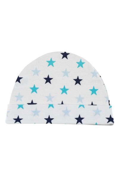 OEM White Cotton Hat with Turquoise Blue Stars 0+
